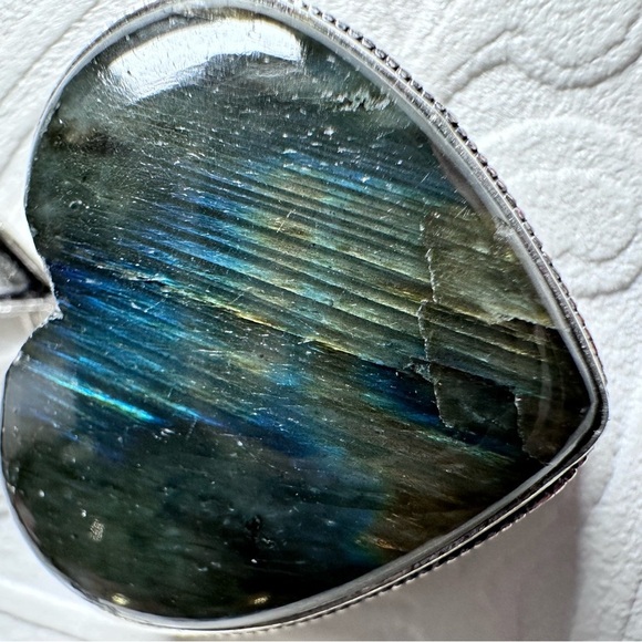 Lustrous Labradorite Heart Pendant Necklace with Iridescent Natural Stone 1904 G - Picture 9 of 13